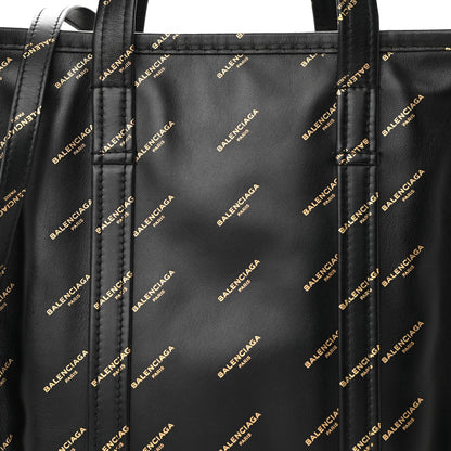 Balenciaga Calfskin Allover Logo Small Bazar Shopper Tote Black Gold 8 of 10