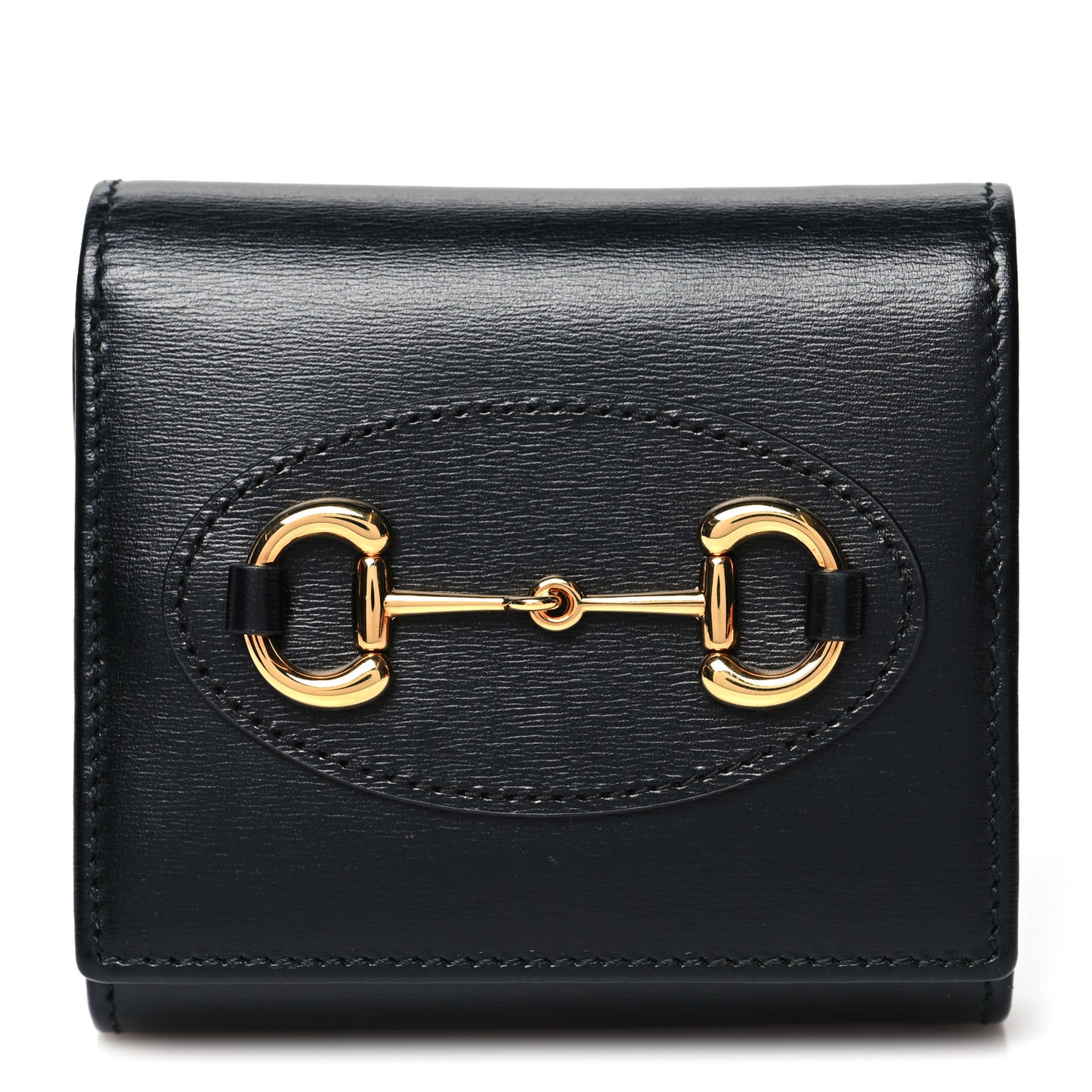 Boarded Plutone Calfskin Horsebit 1955 Flap Card Case Wallet Black