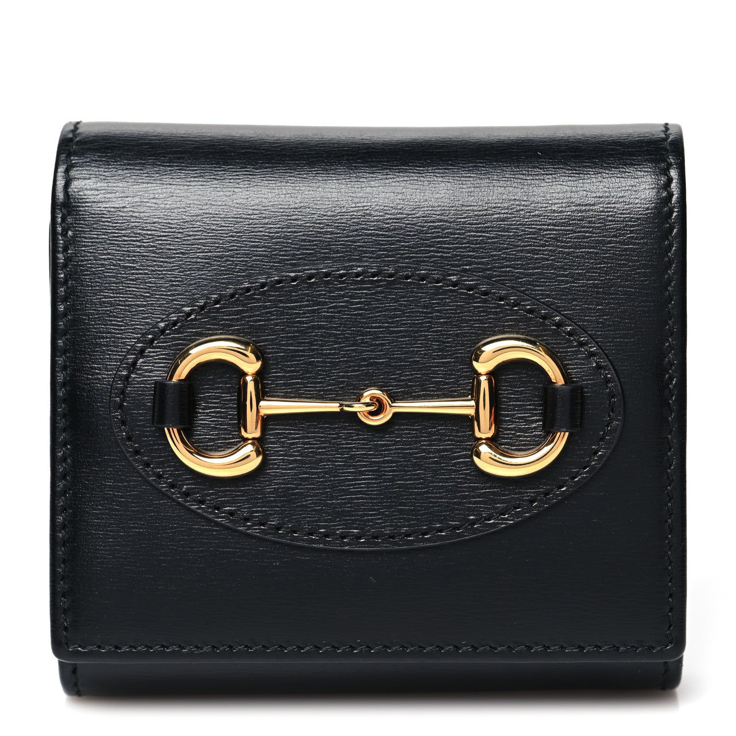 Gucci Boarded Plutone Calfskin Horsebit 1955 Flap Card Case Wallet Black 1 of 11