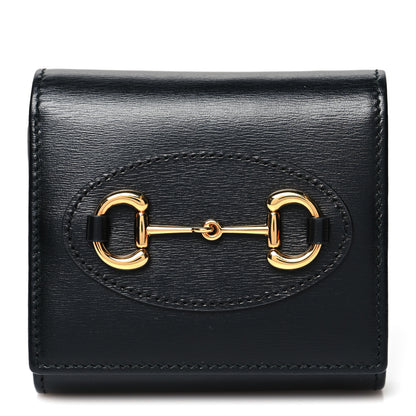 Gucci Boarded Plutone Calfskin Horsebit 1955 Flap Card Case Wallet Black 1 of 11