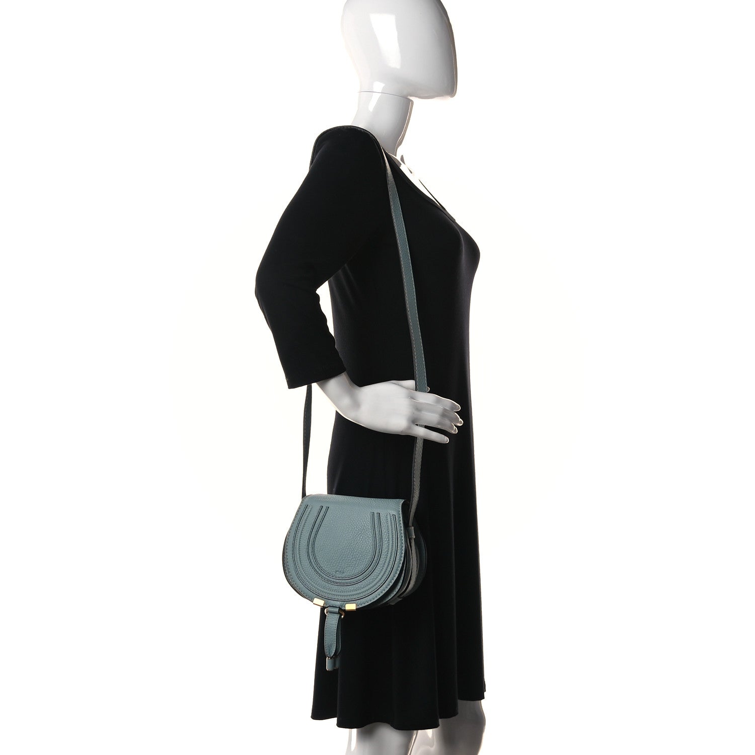 Chloe Calfskin Mini Marcie Round Crossbody Bag Rainy Blue 2 of 10