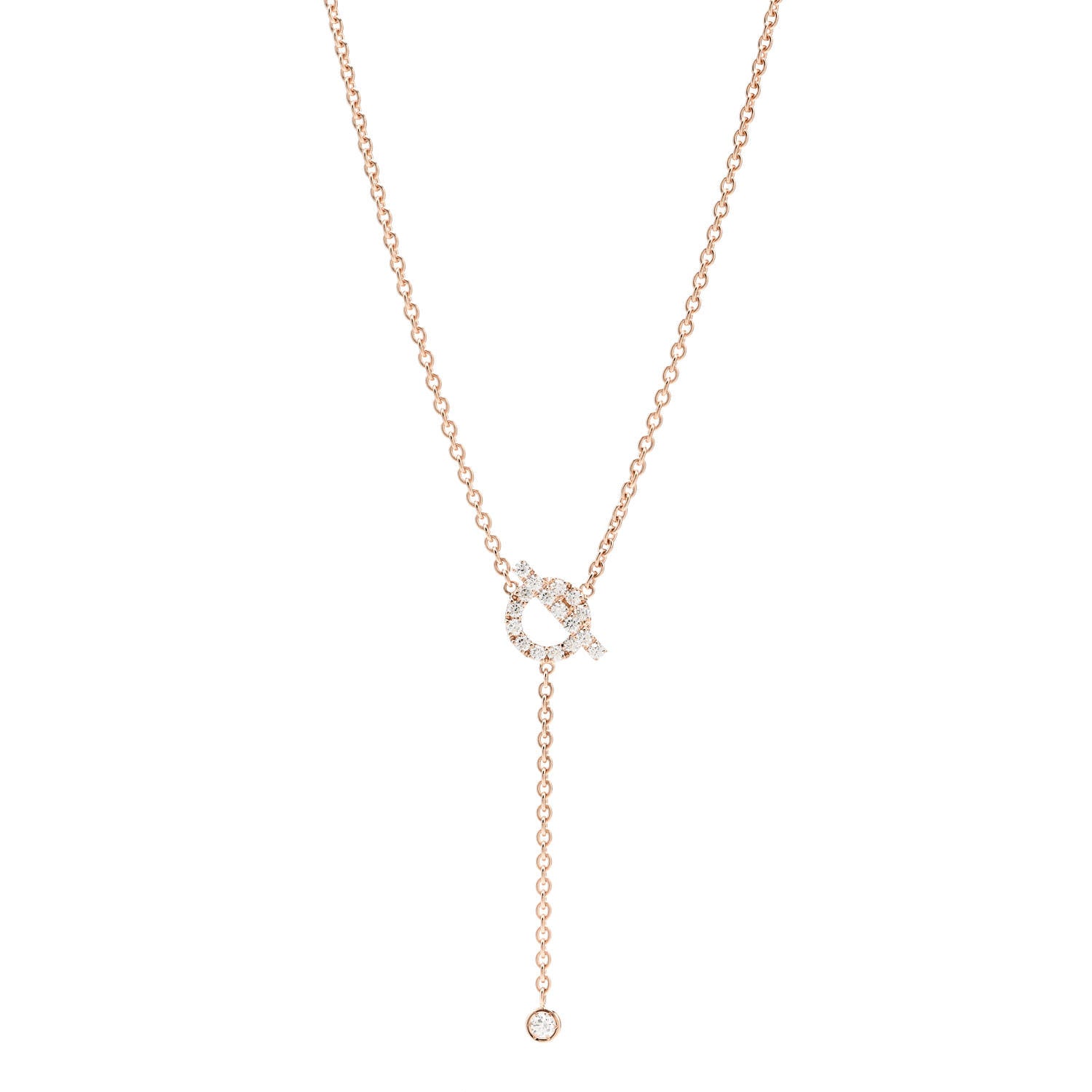 Hermes 18K Rose Gold Diamond Finesse Lariat Necklace 1 of 5