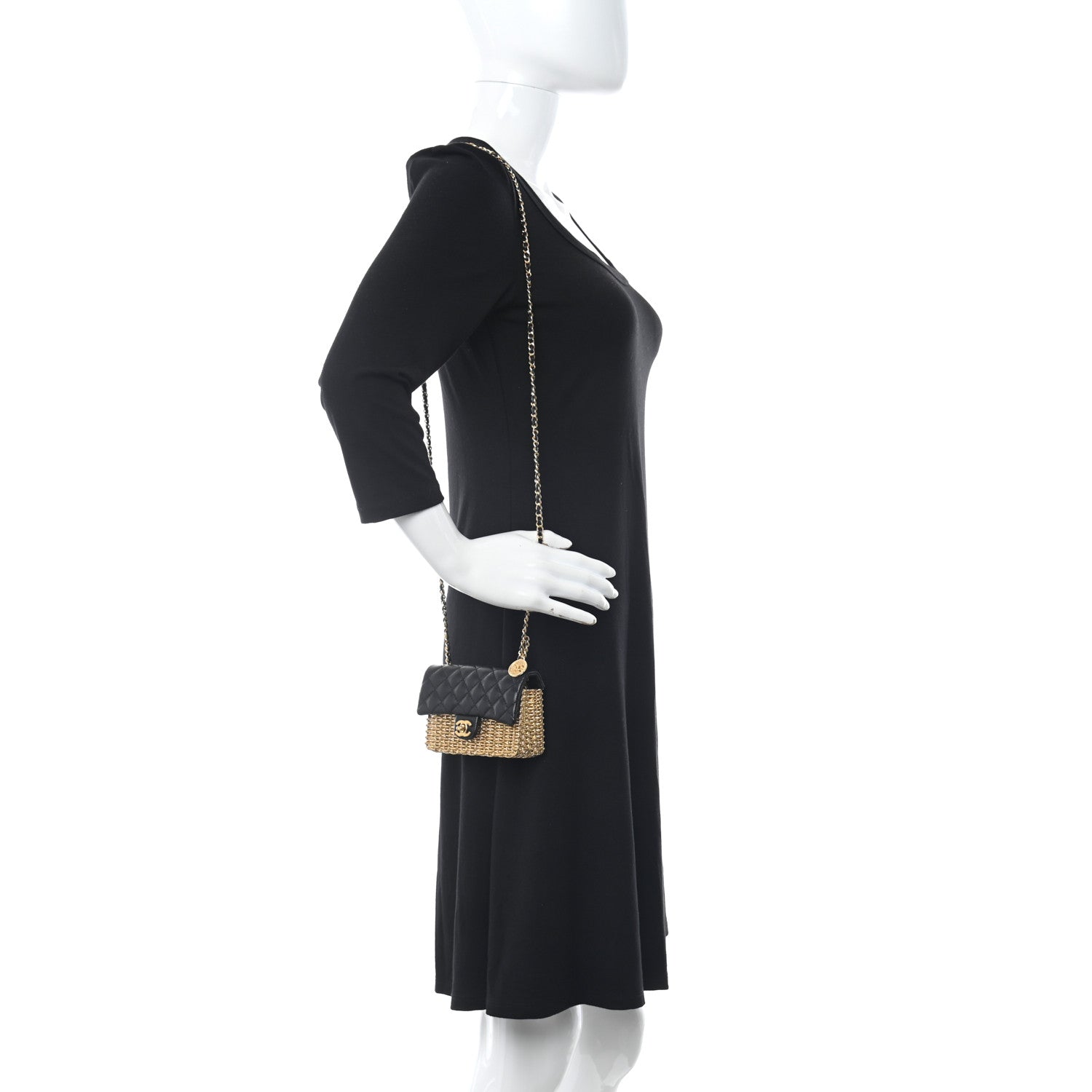 Chanel Woven Metal Lambskin Quilted Small Flap Black Gold 2 of 11