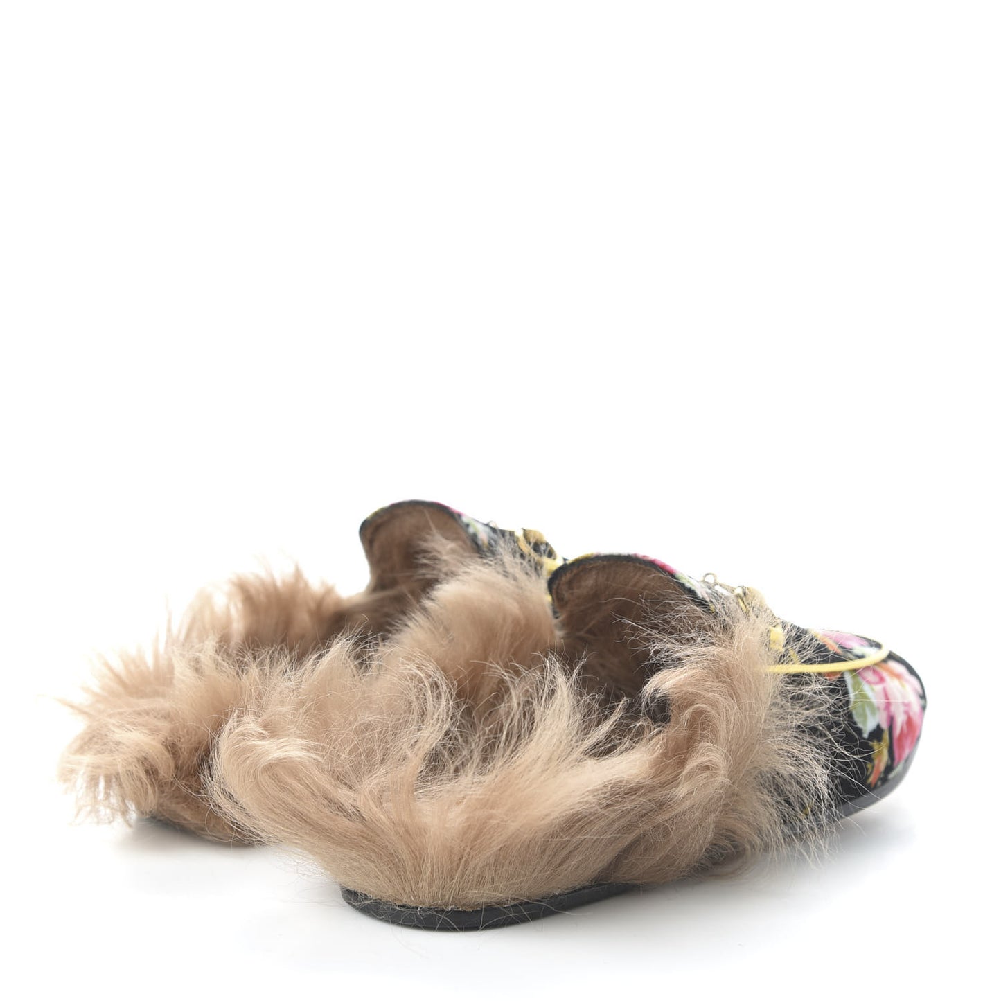 Velvet Fur Floral Womens Princetown Slippers 36 Black