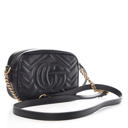 Gucci Calfskin Matelasse Mini GG Marmont Chain Shoulder Bag Black 4 of 10