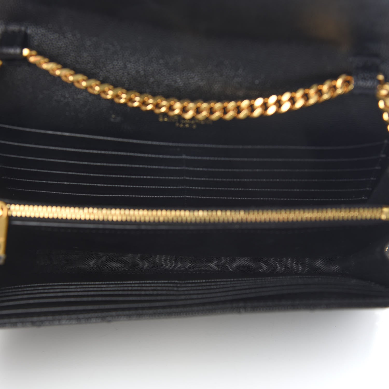 Saint Laurent Grain De Poudre Matelasse Chevron Monogram Chain Wallet Black 5 of 9