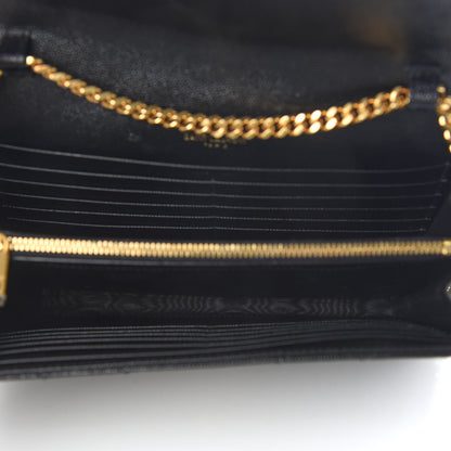 Saint Laurent Grain De Poudre Matelasse Chevron Monogram Chain Wallet Black 5 of 9