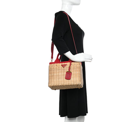 Prada Wicker Canvas Tote Naturale Red 2 of 12