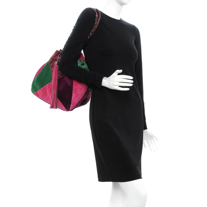 Chanel Suede Quilted Patchwork Drawstring Bag Green Pink Purple Burgundy 2 of 16