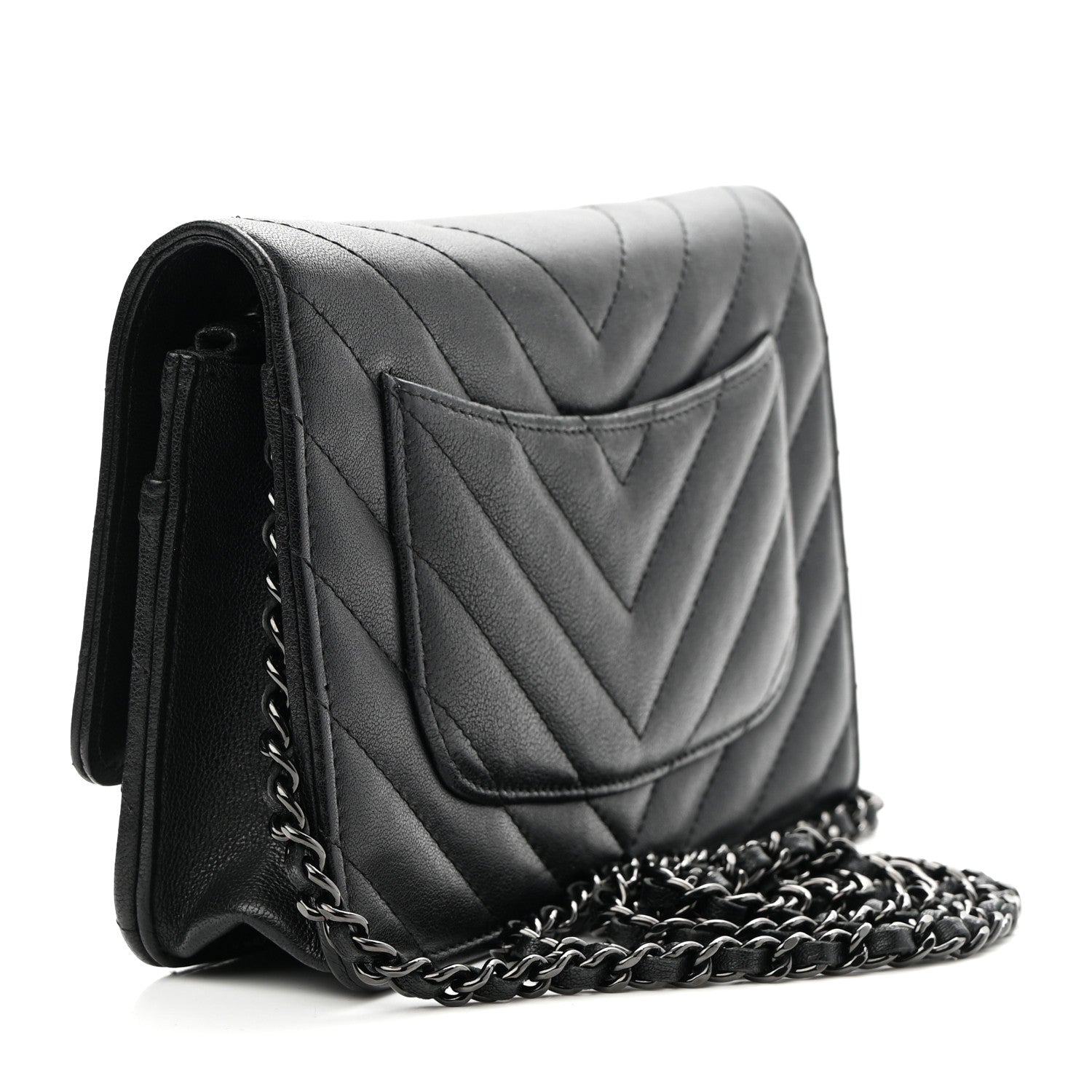 Chanel Sheepskin Chevron Reissue Wallet On Chain WOC So Black 3 of 10