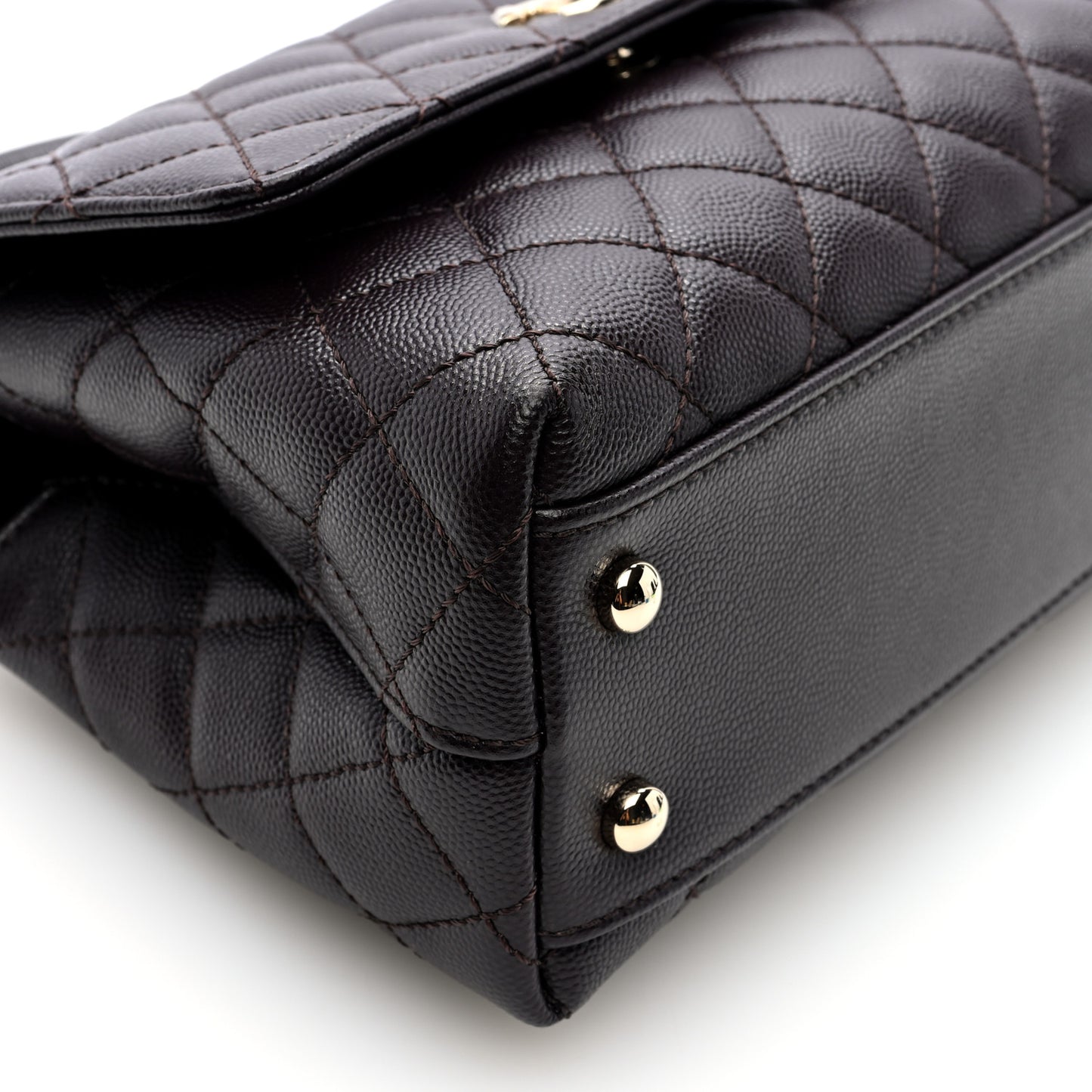 Caviar Quilted Mini Coco Handle Flap Dark Brown