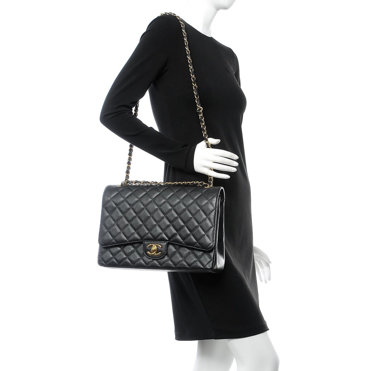 Caviar Quilted Maxi Double Flap Black