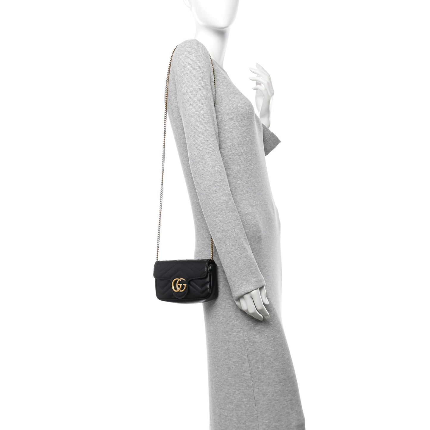Calfskin Matelasse Super Mini GG Marmont Shoulder Bag Black