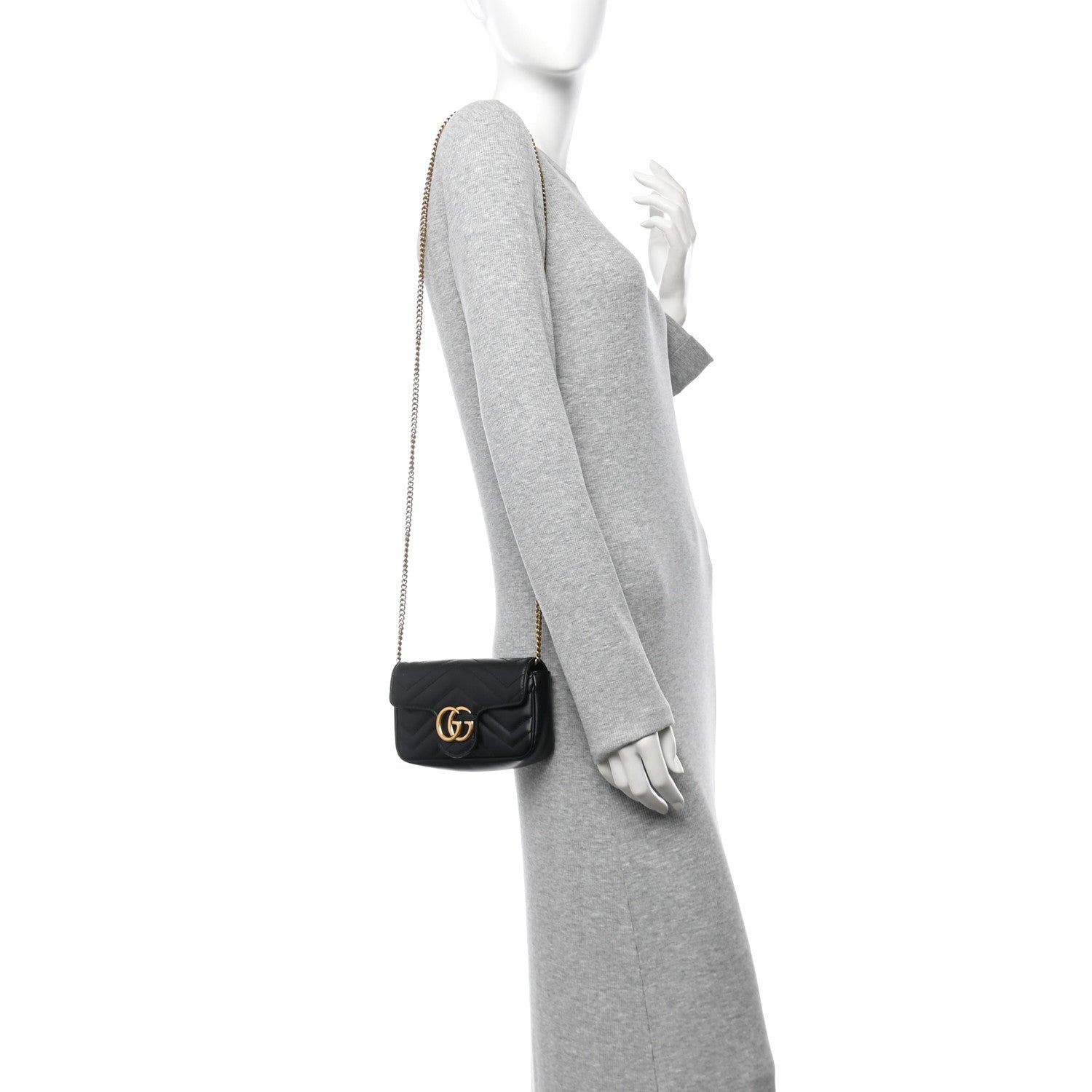 Gucci Calfskin Matelasse Super Mini GG Marmont Shoulder Bag Black 2 of 11