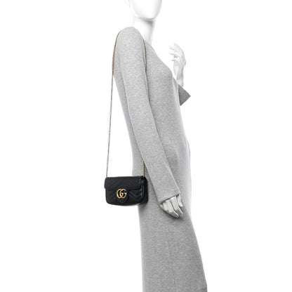 Gucci Calfskin Matelasse Super Mini GG Marmont Shoulder Bag Black 2 of 11