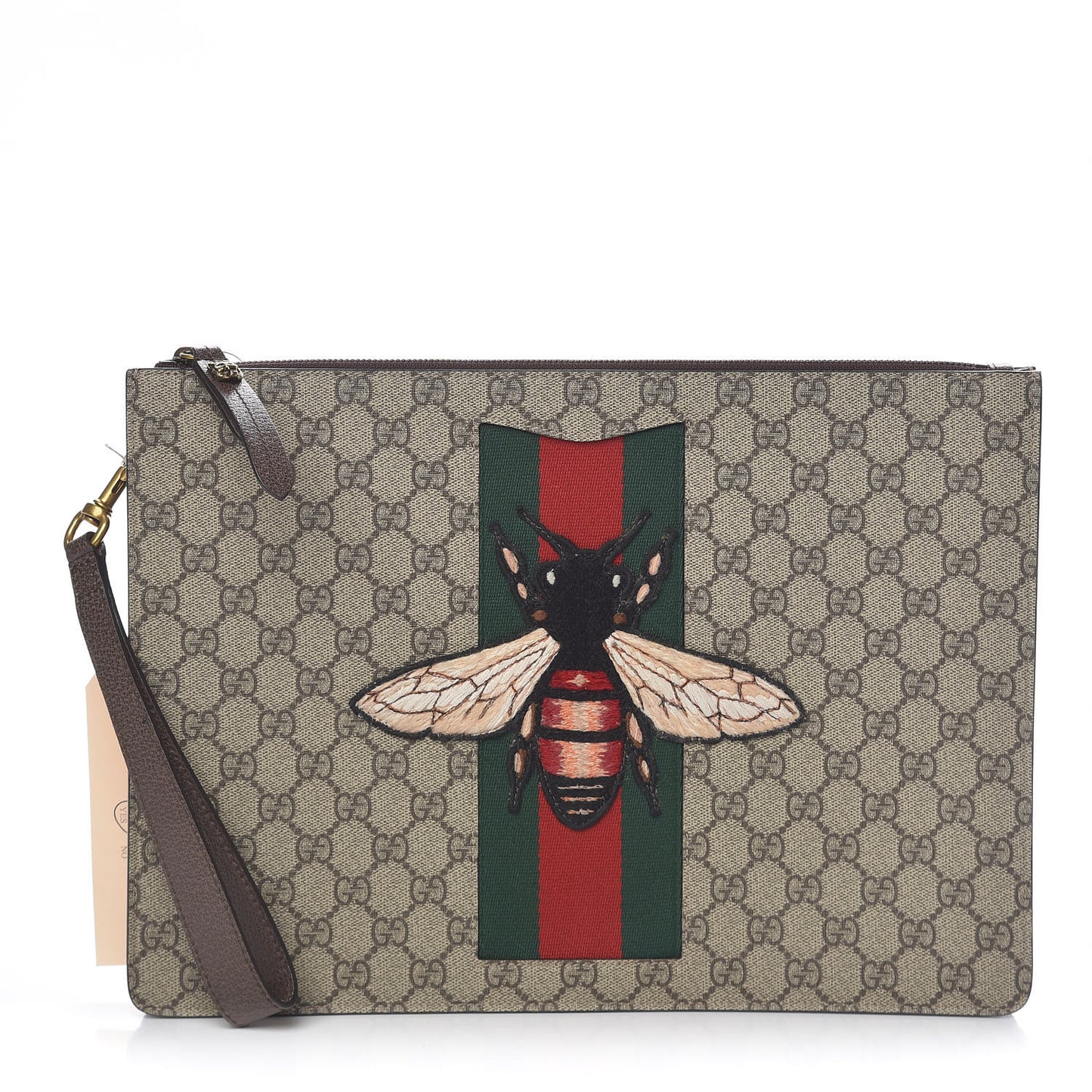 GG Supreme Monogram Web Animalier Bee Embroidered Medium Documents Holder Beige New Acero