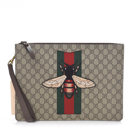 Gucci GG Supreme Monogram Web Animalier Bee Embroidered Medium Documents Holder Beige New Acero 1 of 7
