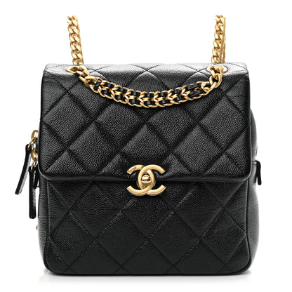 Chanel Shiny Caviar Quilted Chain Melody Backpack Black 1 of 10