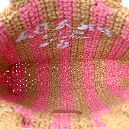 Prada Yarn Raffia Effect Crochet Striped Small Logo Tote Naturale Petalo 5 of 11
