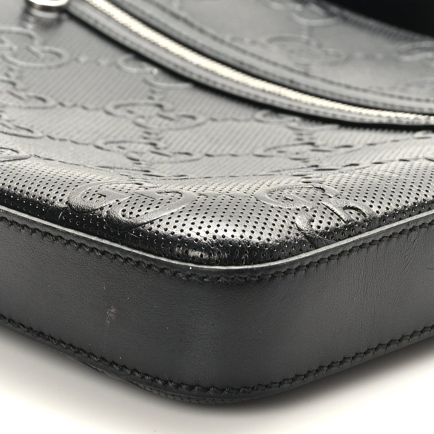 Calfskin GG Tennis Embossed Small Flat Messenger Bag Black