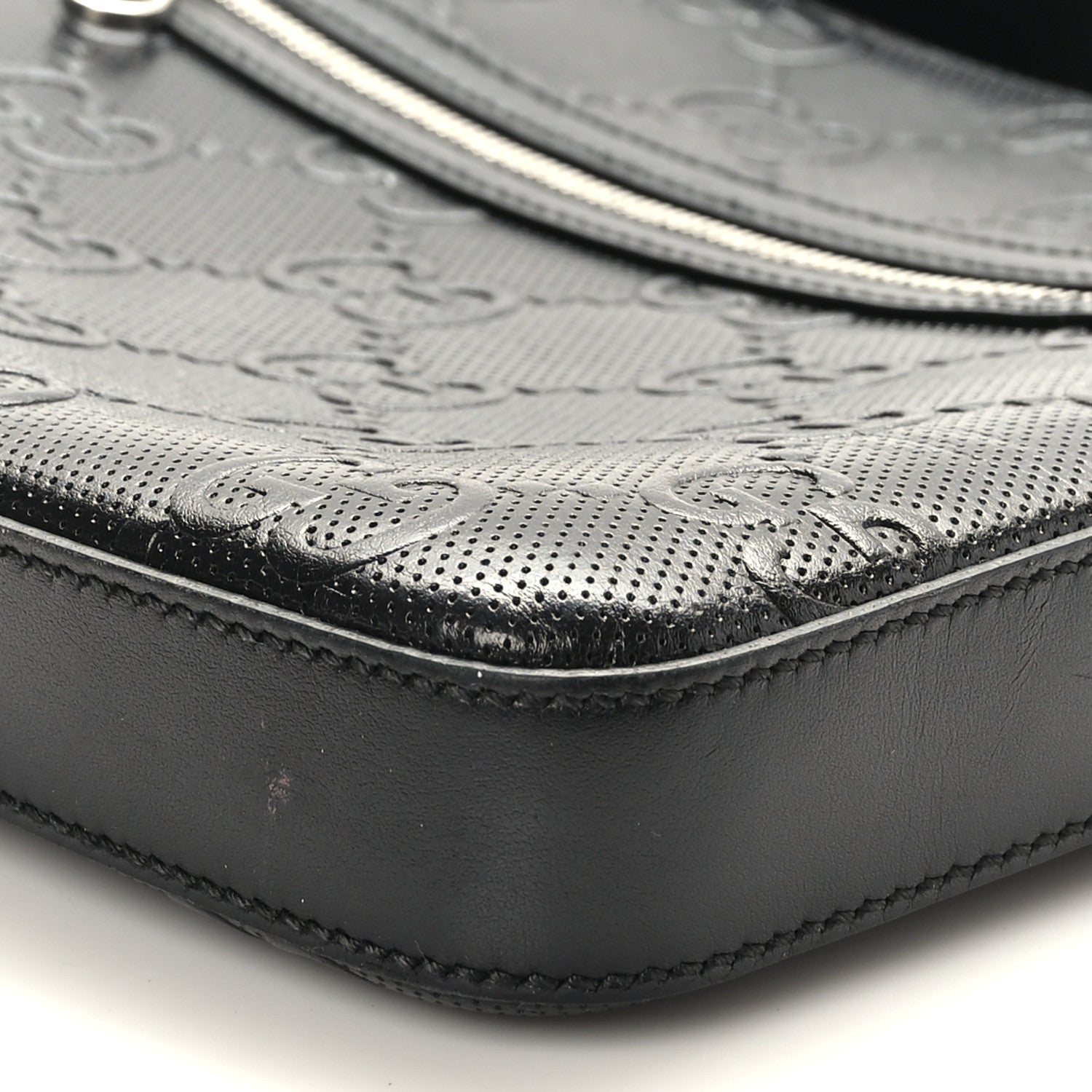 Gucci Calfskin GG Tennis Embossed Small Flat Messenger Bag Black 9 of 9