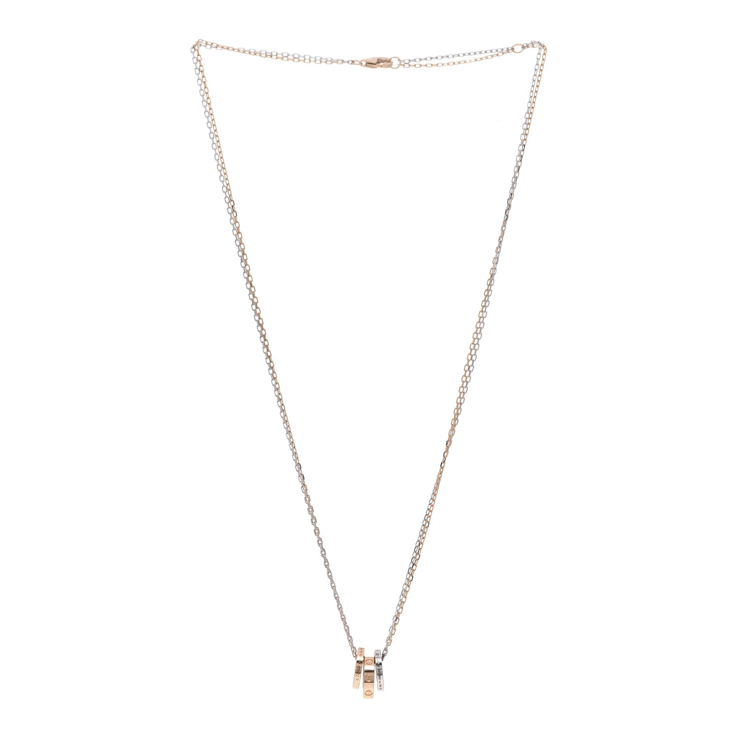 18K White Pink Gold Diamond Three Ring LOVE Pendant Necklace