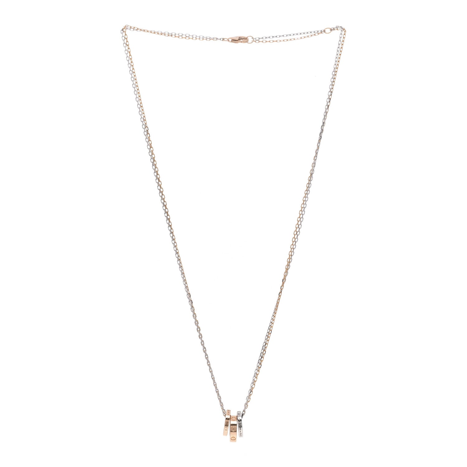 Cartier 18K White Pink Gold Diamond Three Ring LOVE Pendant Necklace 3 of 5