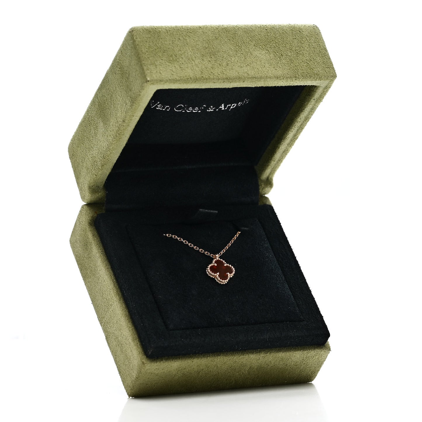18K Rose Gold Carnelian Sweet Alhambra Pendant Necklace