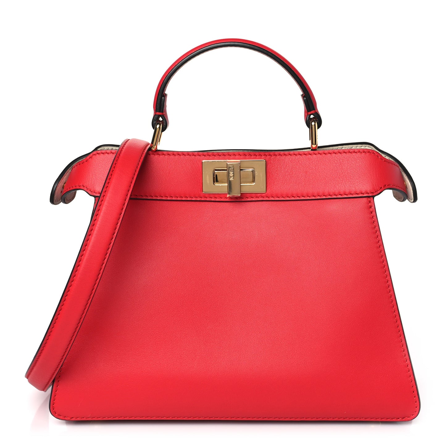 Vitello Seta Nappa Chinese Valentines Day Karligraphy Small Peekaboo I SEE U Satchel Rosso Cardinale Panna