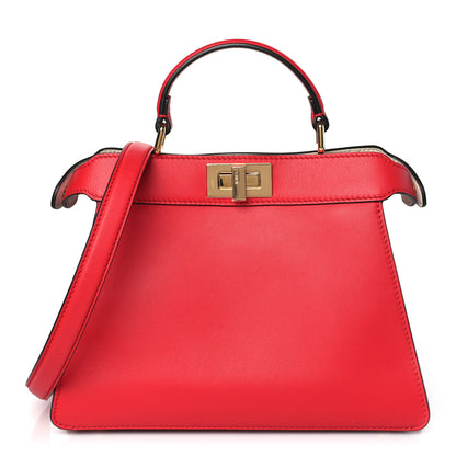 Fendi Vitello Seta Nappa Chinese Valentines Day Karligraphy Small Peekaboo I SEE U Satchel Rosso Cardinale Panna 1 of 10