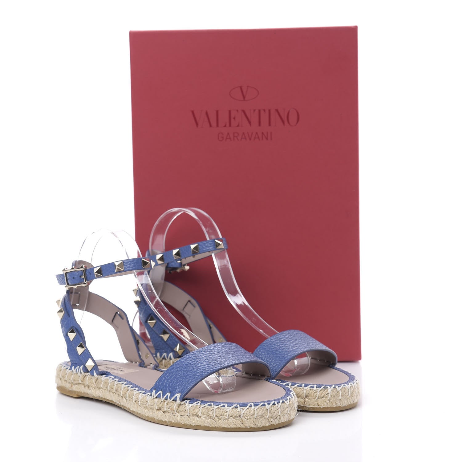 Valentino Garavani Grained Calfskin Rockstud Ankle Strap Espadrille Flat Sandals 36 Baltique 8 of 8