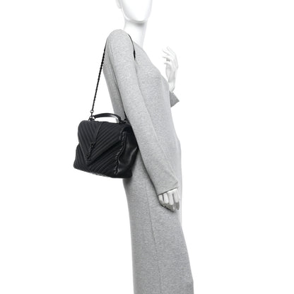 Saint Laurent Sheepskin Matelasse Chevron Monogram Monochrome Large College Satchel Black 2 of 15