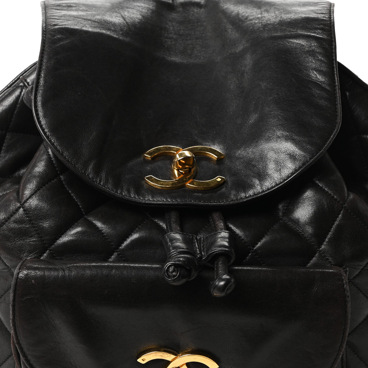 Lambskin Quilted Drawstring Backpack Brown