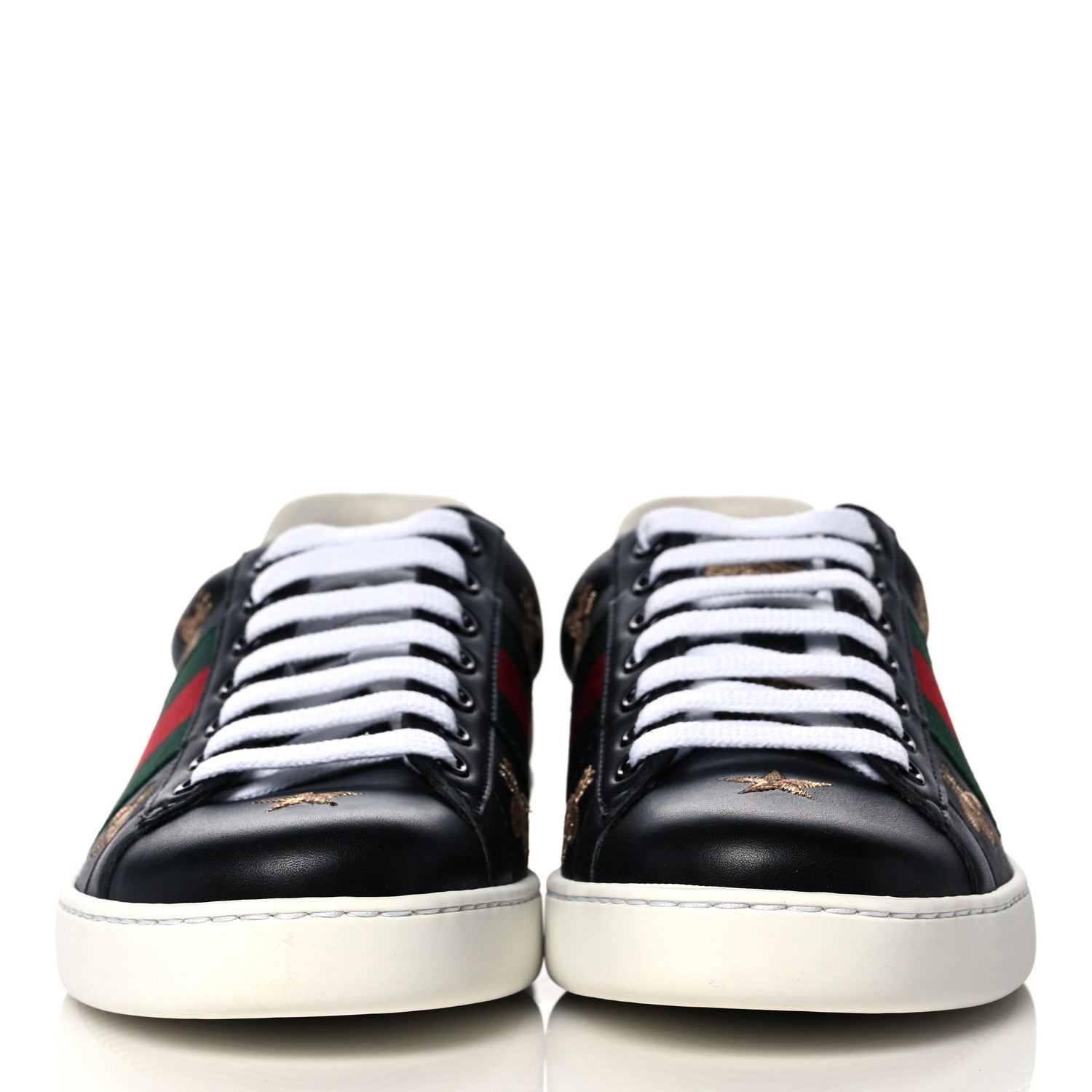 Gucci Calfskin Ayers Mens Web Bee Star Embroidered Ace Sneakers 5 Black 2 of 7
