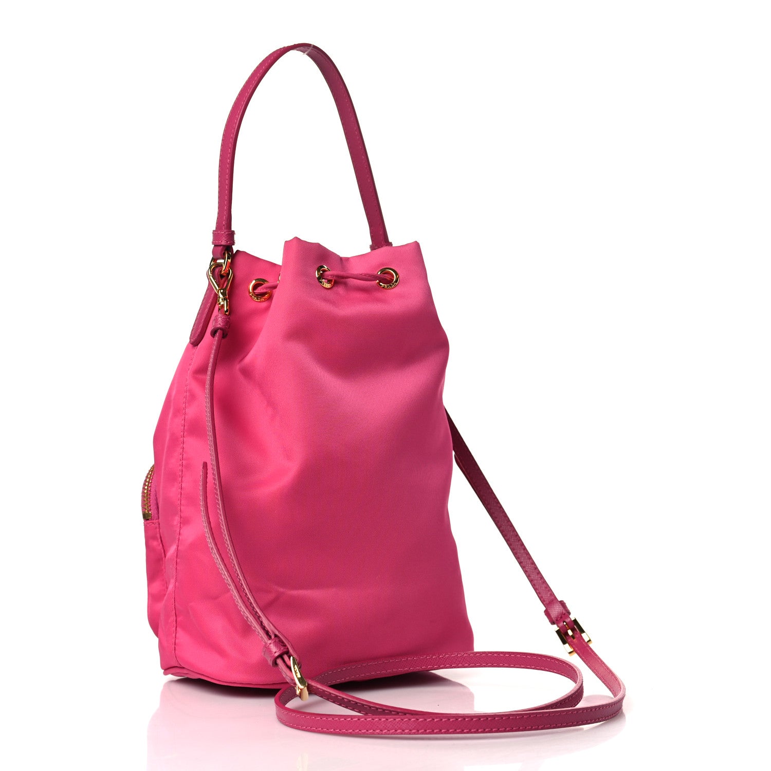 Prada Saffiano Tessuto Nylon Mini Bucket Crossbody Bag Pink 3 of 8