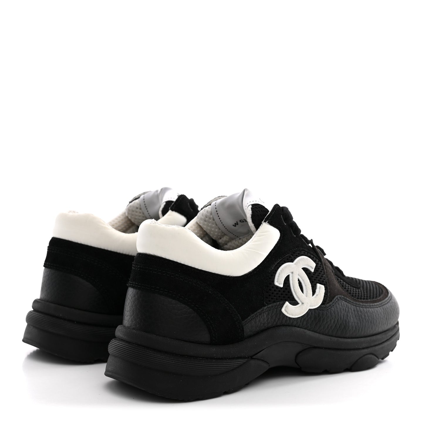 Mesh Suede Grained Calfskin Womens CC Sneakers 38.5 Black White