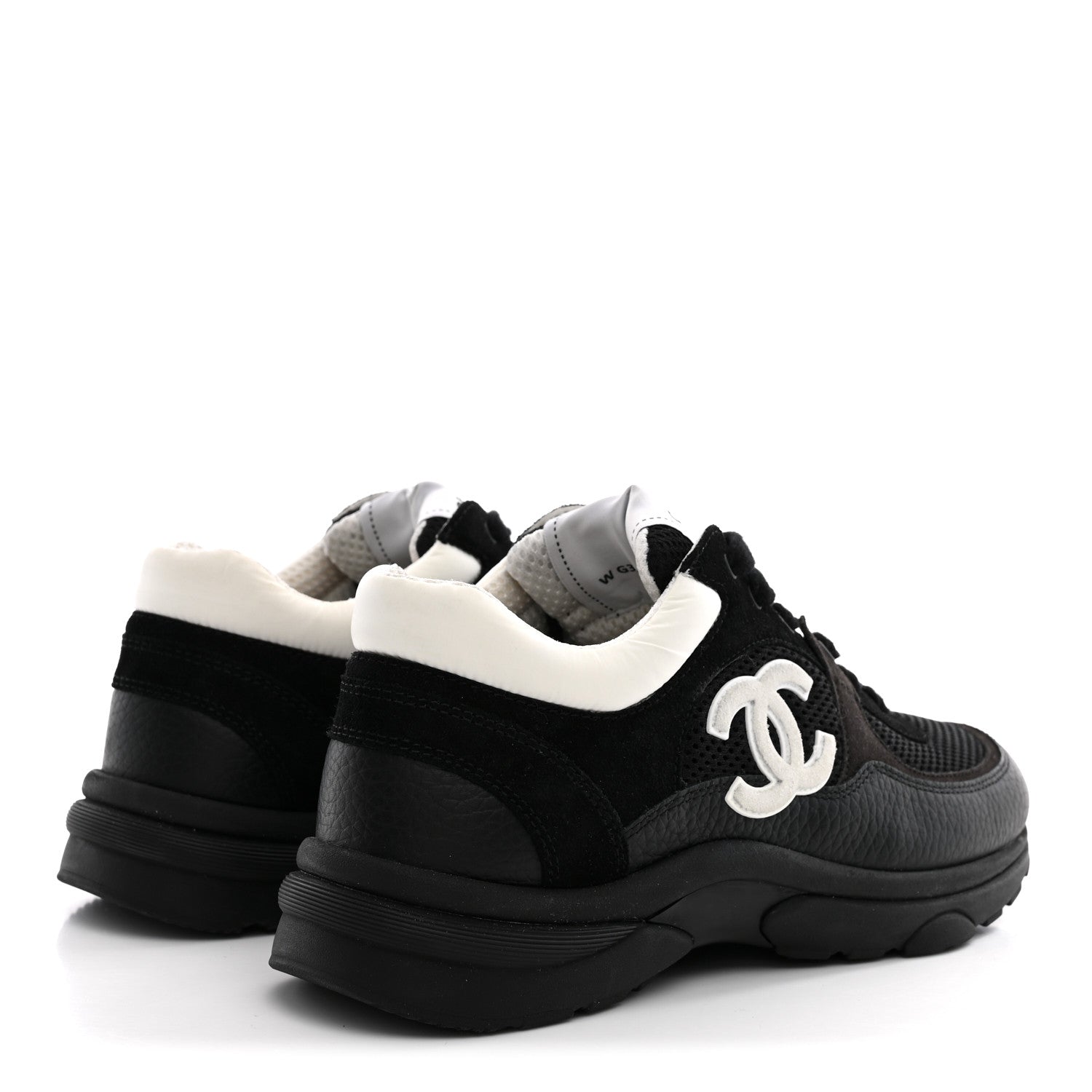 Chanel Mesh Suede Grained Calfskin Womens CC Sneakers 38.5 Black White 5 of 10