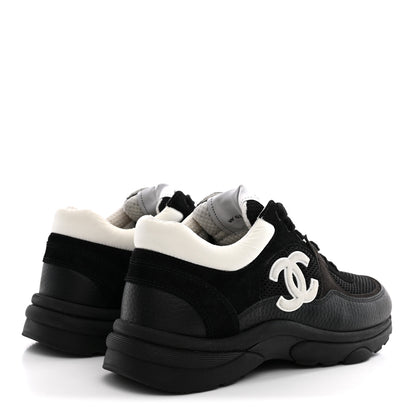 Chanel Mesh Suede Grained Calfskin Womens CC Sneakers 38.5 Black White 5 of 10