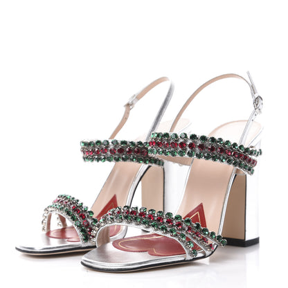 Gucci Nappa Silk Crystal Bertie High Heel Sandals 37 Argento 3 of 11