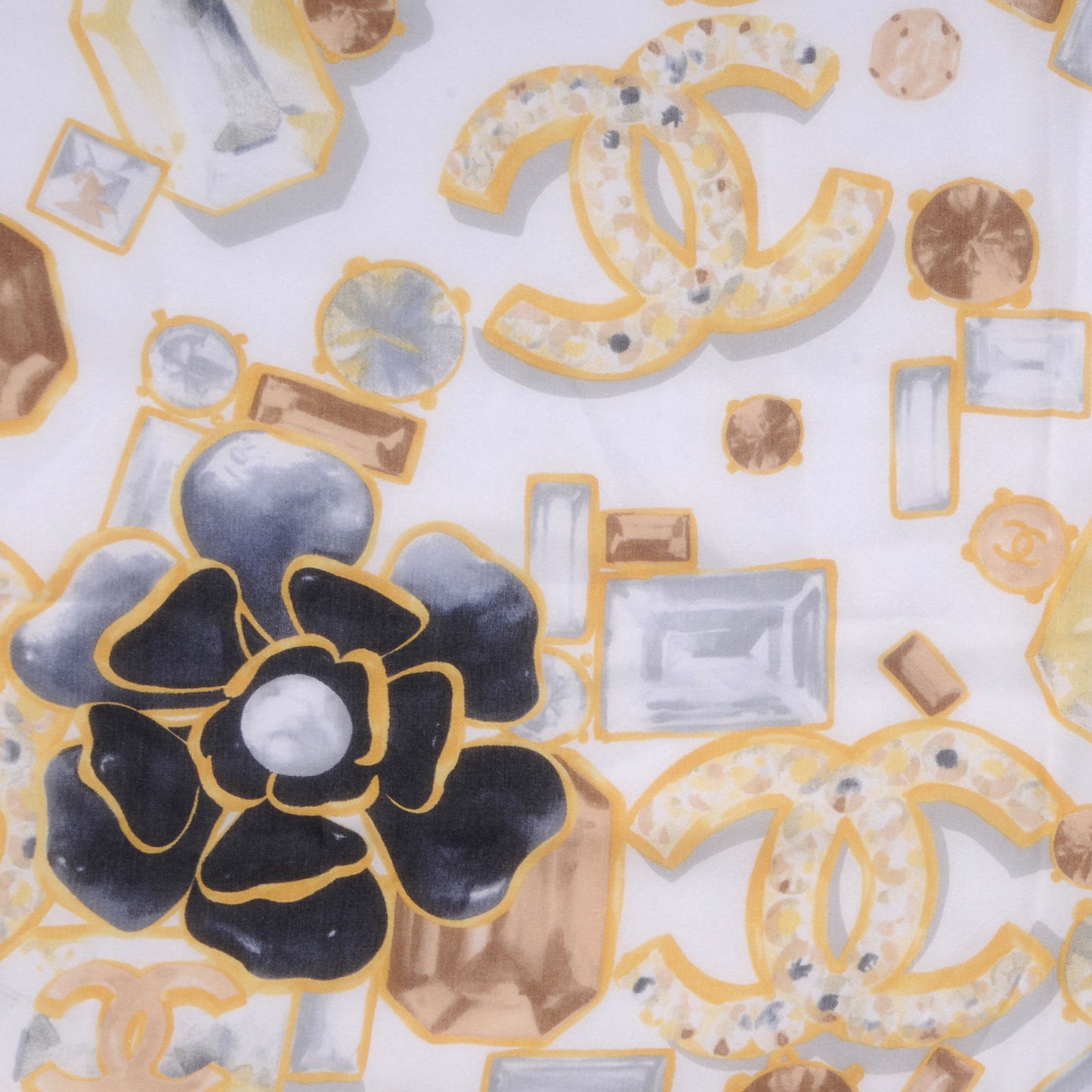 Silk Camellia Flower Scarf Black Beige