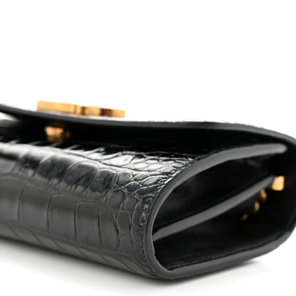 Balenciaga Shiny Calfskin Crocodile Embossed B Continental Chain Bag Black 10 of 10
