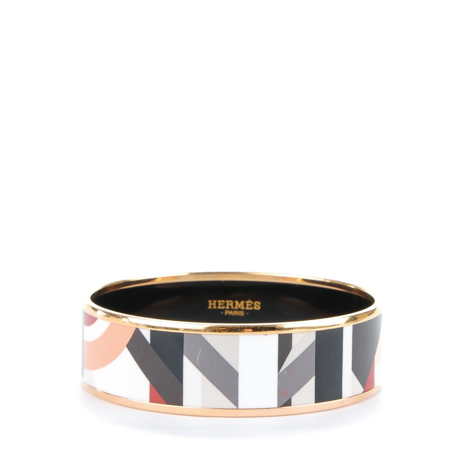 Hermes Enamel Printed Wide Perspective Cavaliere Bracelet 62 Rose Gold 1 of 4