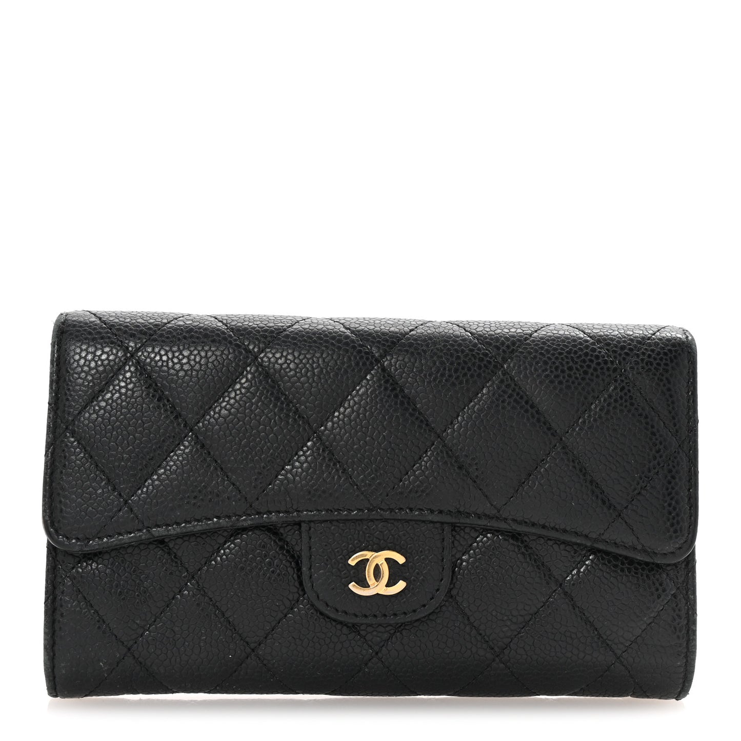 Caviar Quilted Long Flap Wallet Black
