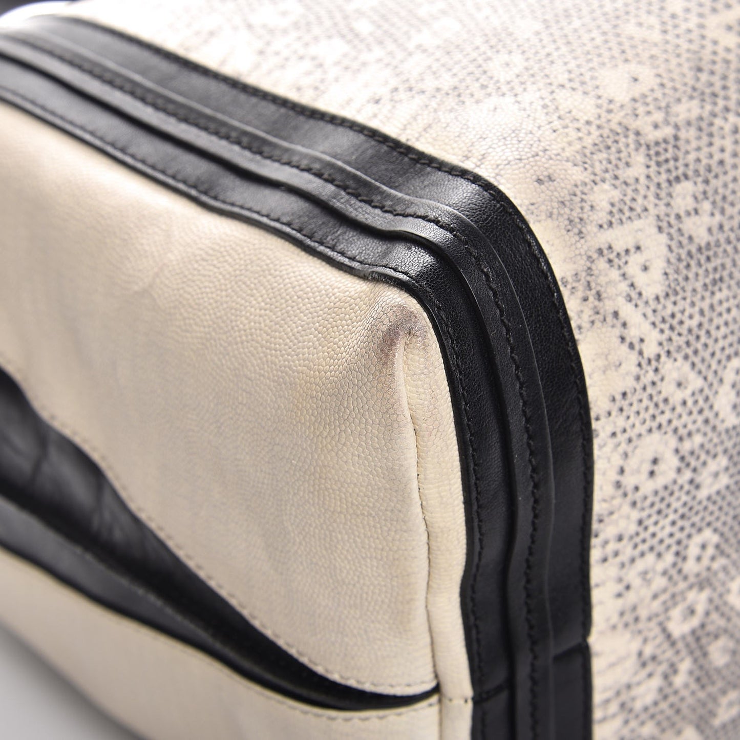 Grained Calfskin Lizard Embossed Mini Alison East West Tote Black White