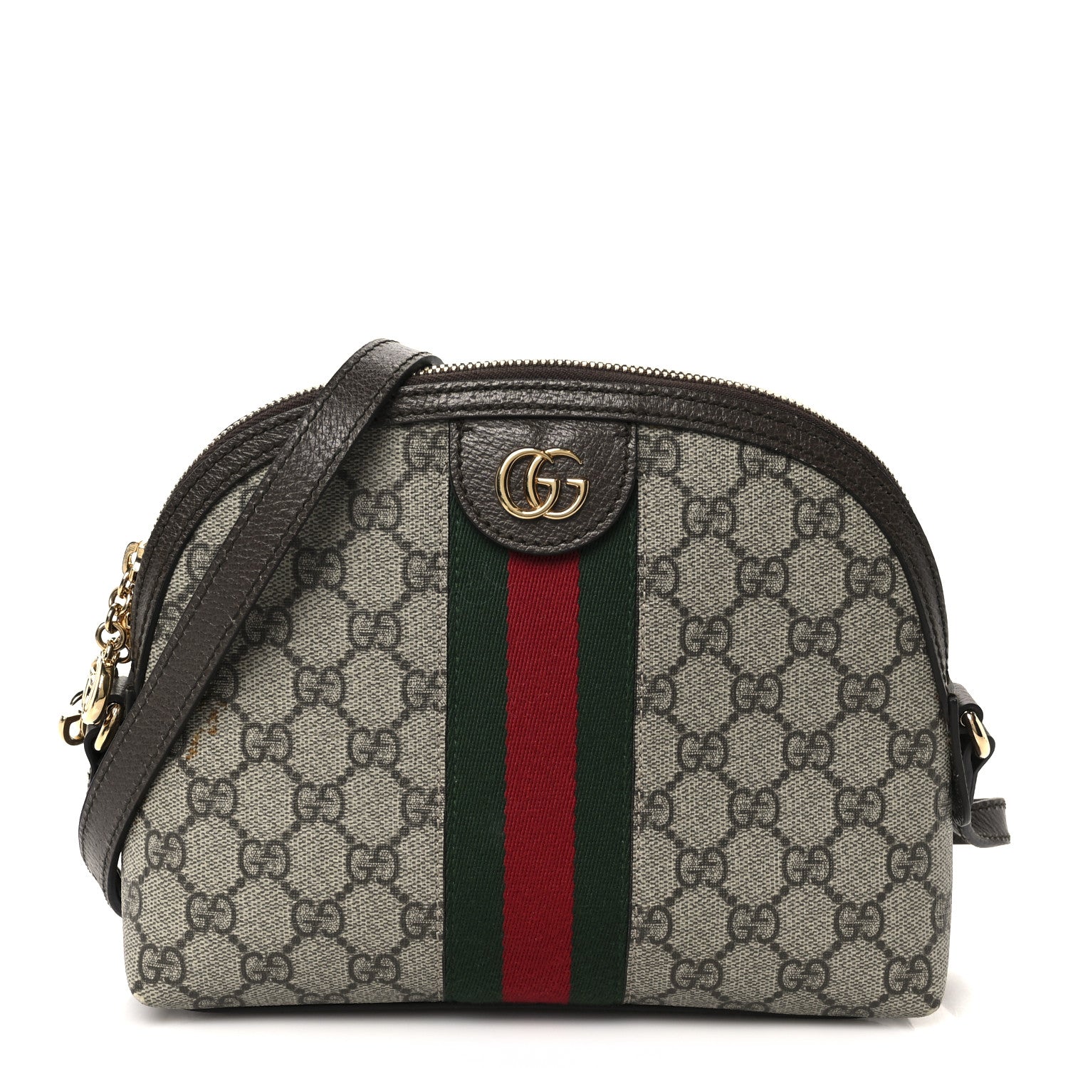 Gucci GG Supreme Monogram Textured Dollar Calfskin Web Small Ophidia Dome Shoulder Bag Beige Ebony New Acero 1 of 13