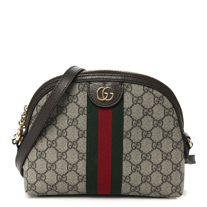 Gucci GG Supreme Monogram Textured Dollar Calfskin Web Small Ophidia Dome Shoulder Bag Beige Ebony New Acero 1 of 13