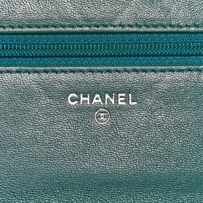 Chanel Calfskin Diamond Stitch Wallet On Chain WOC Turquoise 6 of 13