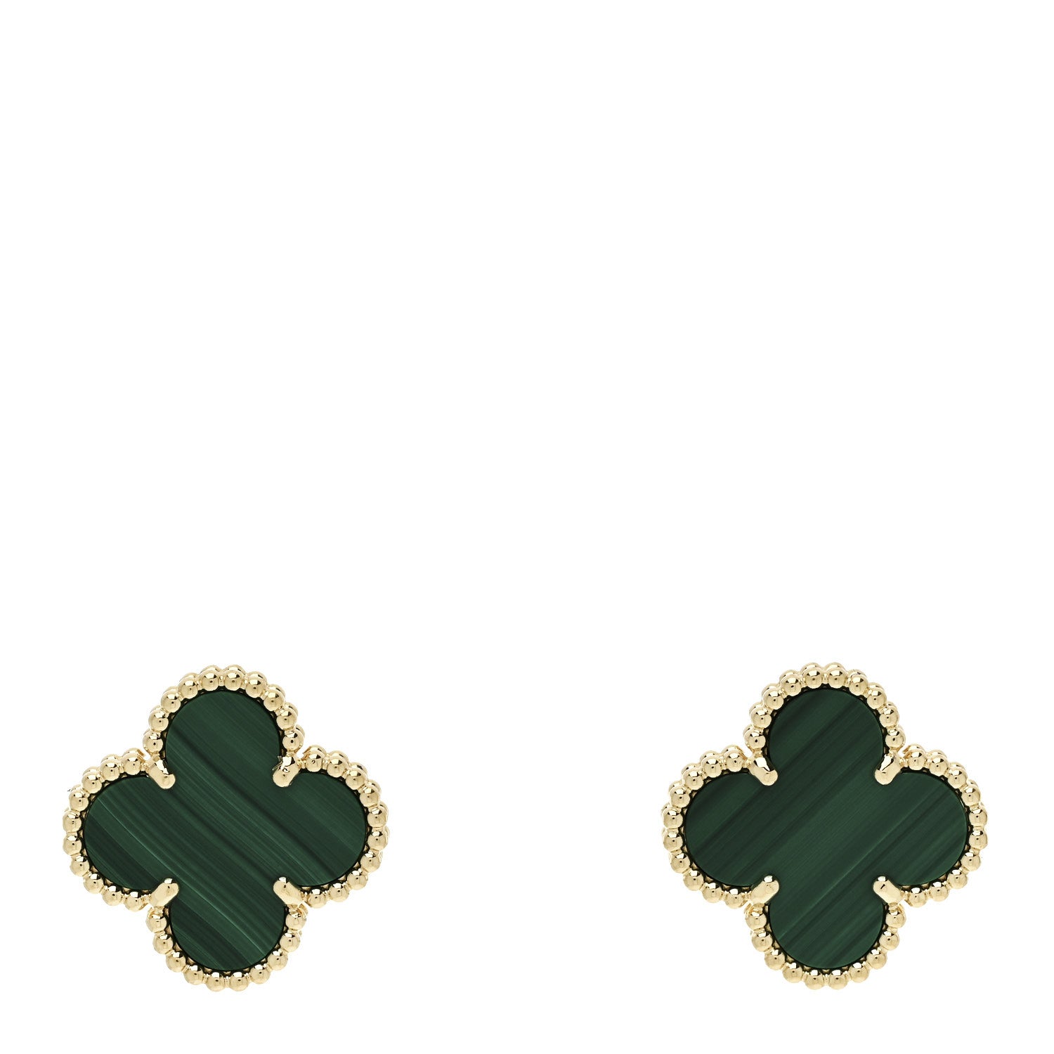 Van Cleef & Arpels 18K Yellow Gold Malachite Vintage Alhambra Earrings 1 of 4