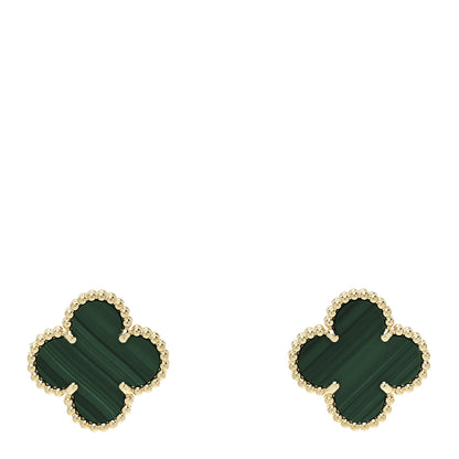 Van Cleef & Arpels 18K Yellow Gold Malachite Vintage Alhambra Earrings 1 of 4