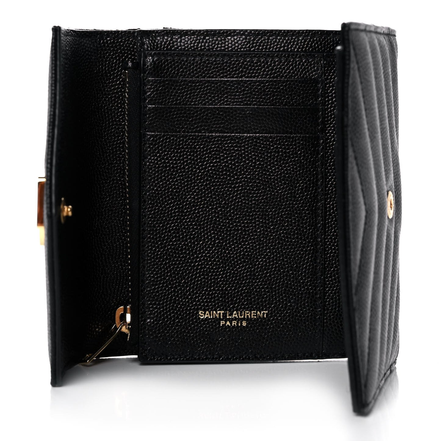 Grain De Poudre Matelasse Chevron Monogram Compact Tri Fold Wallet Black